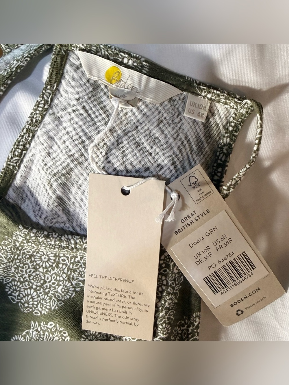 Boden Olive Green Paisley Print Sleeveless Shift Dress US 6 UK 10 NWT - Picture 5 of 6